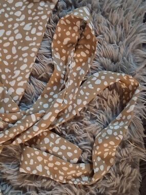 Neutral Tan & White Polka Tie-Waist Dress or Waist Sash